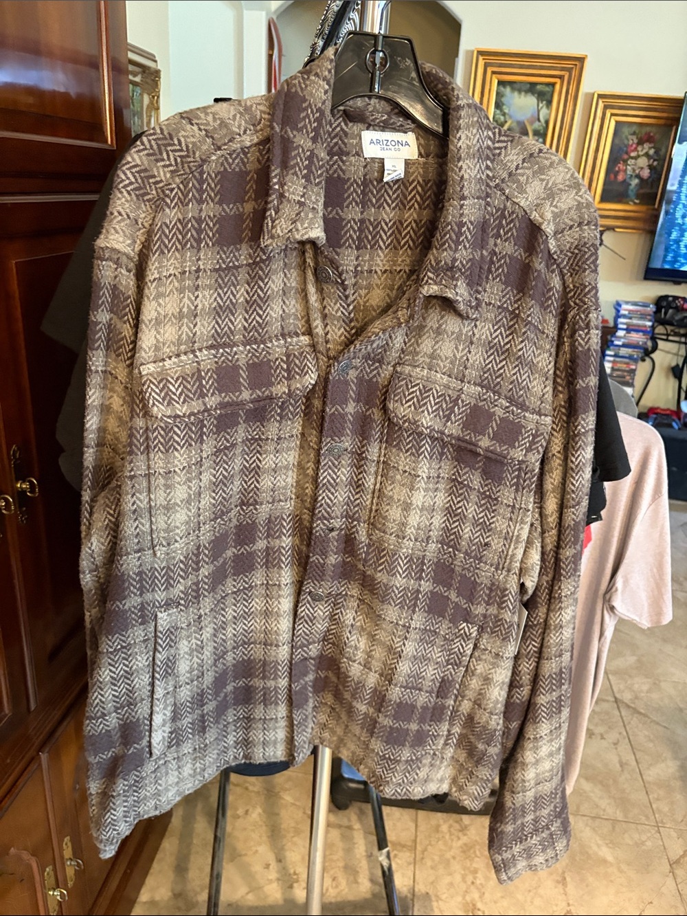 Arizona Jean Company Plaid Shacket in Brown and Cream